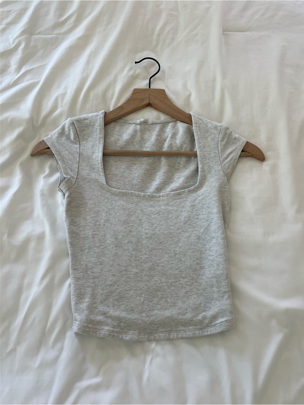 GARAGE Square-Neck Short Sleeve Top in Light Gray